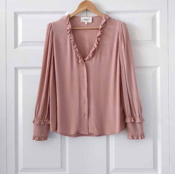 ba&sh Ruffle Trim Unity Blouse Top In Pink | Size 2/M - Picture 2 of 16